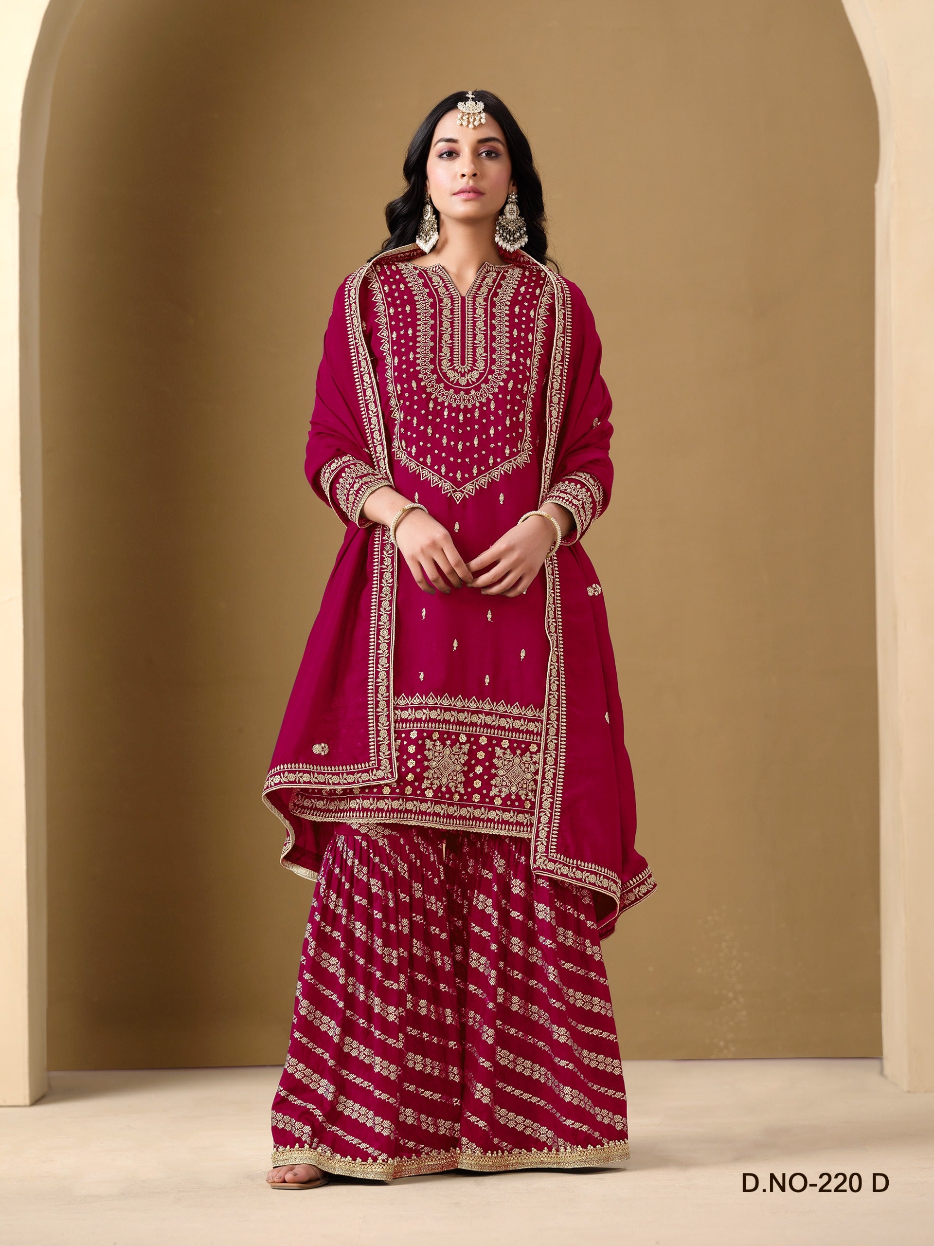 Regal Embroidered Sharara Suit Set | Art Silk Ensemble with Dolla Jacquard Sharara & Dupatta