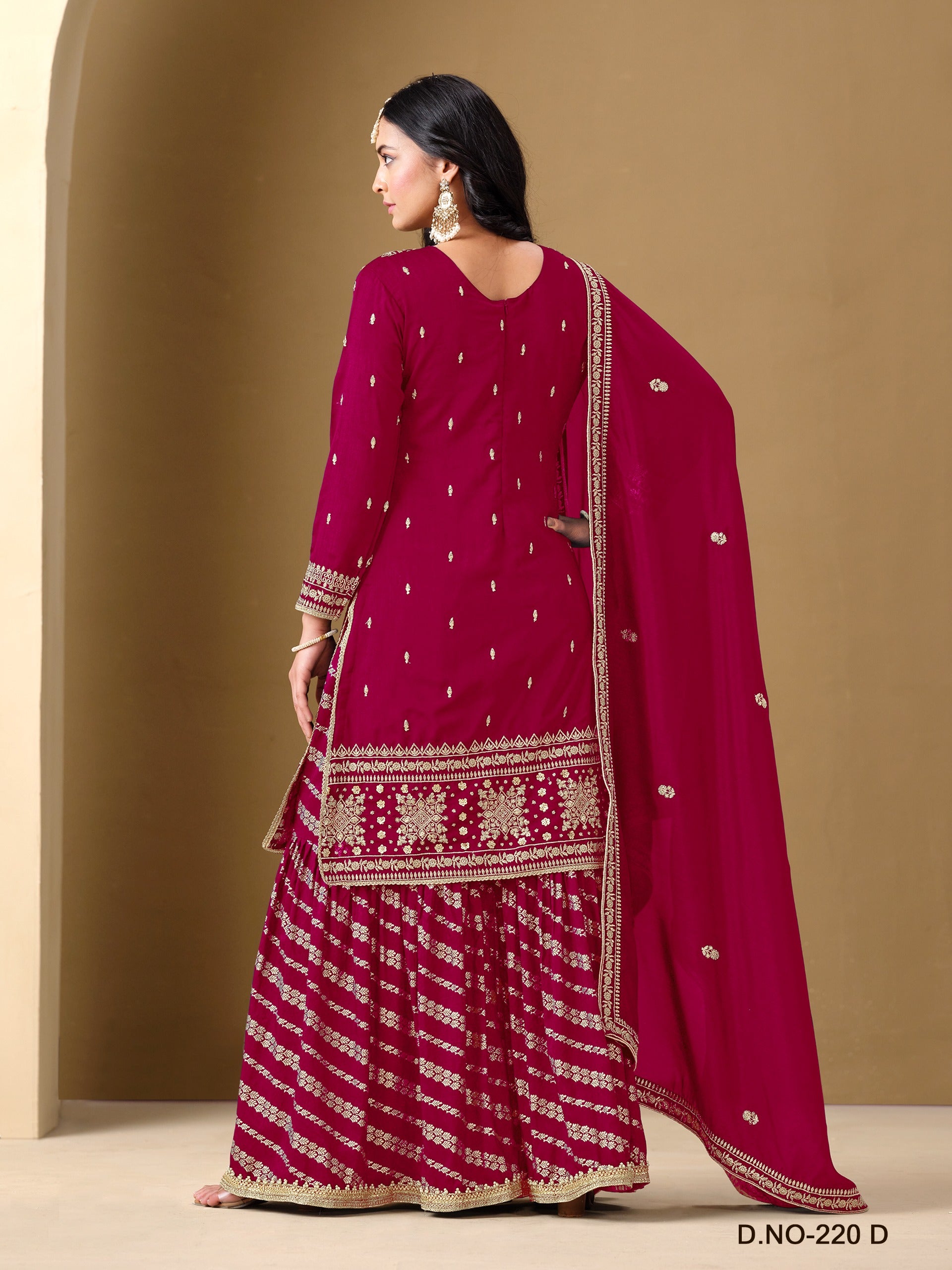 Regal Embroidered Sharara Suit Set | Art Silk Ensemble with Dolla Jacquard Sharara & Dupatta