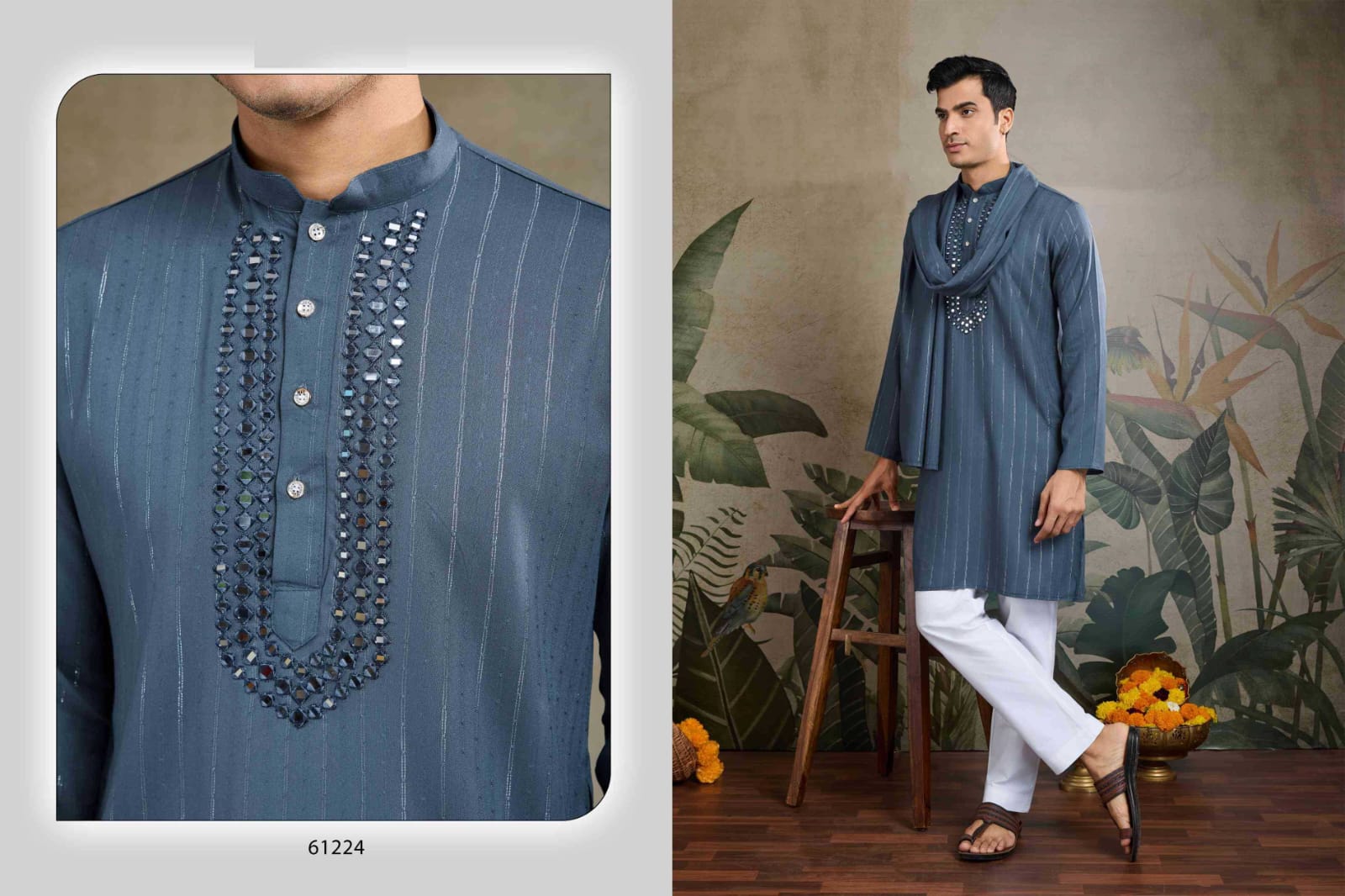 Classic Mirror Embroidered Rayon Kurta Set