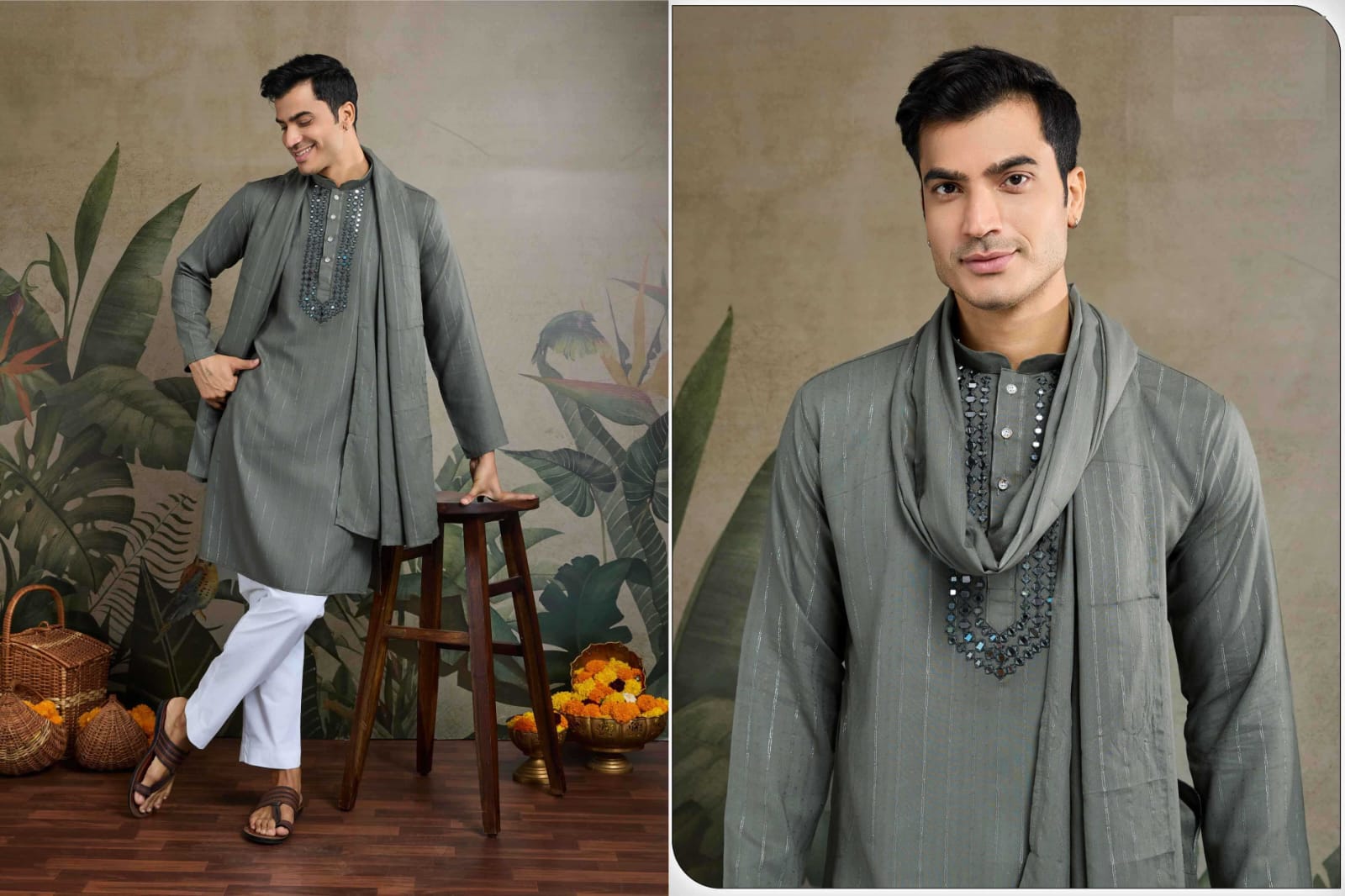Classic Mirror Embroidered Rayon Kurta Set