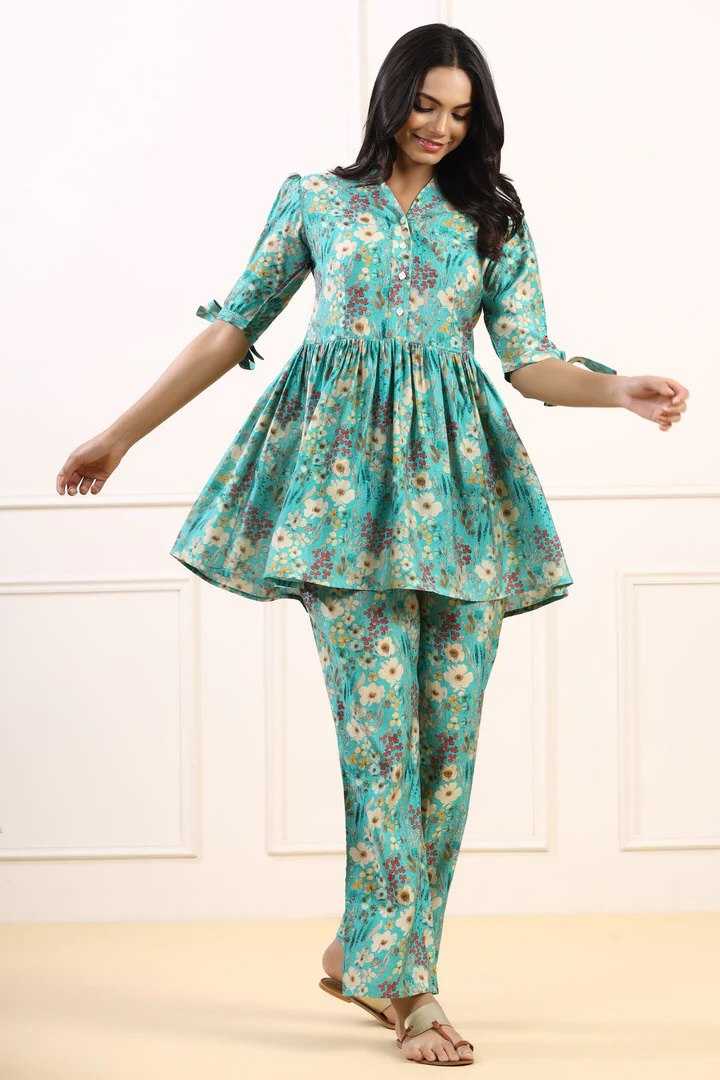 Aqua Bloom Printed Cotton Co-ord Set – Easy Breezy Elegance
