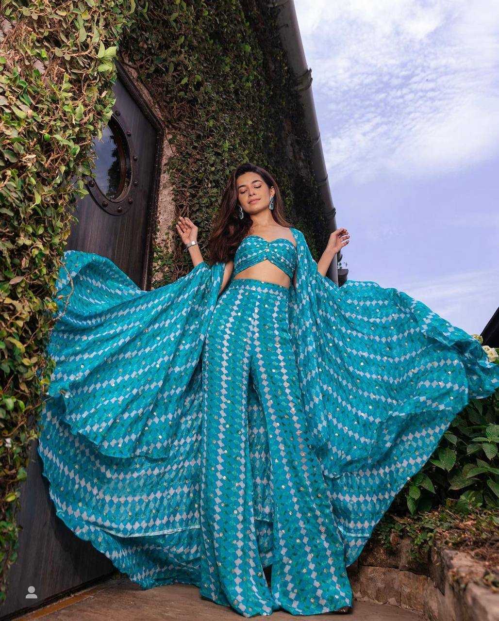 Elegant Digital Print Crepe Silk Co-ord Set with Sequin Detailing