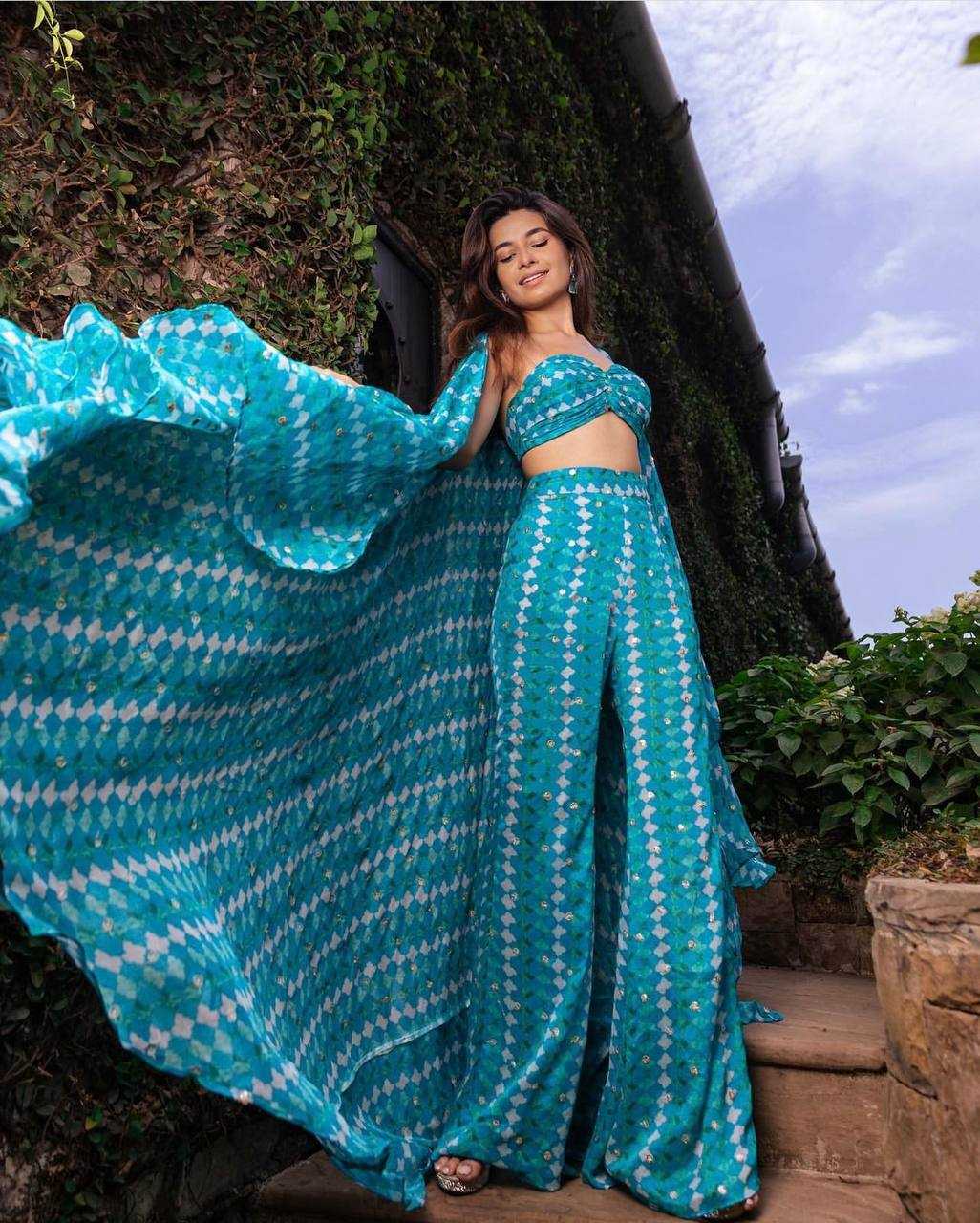 Elegant Digital Print Crepe Silk Co-ord Set with Sequin Detailing