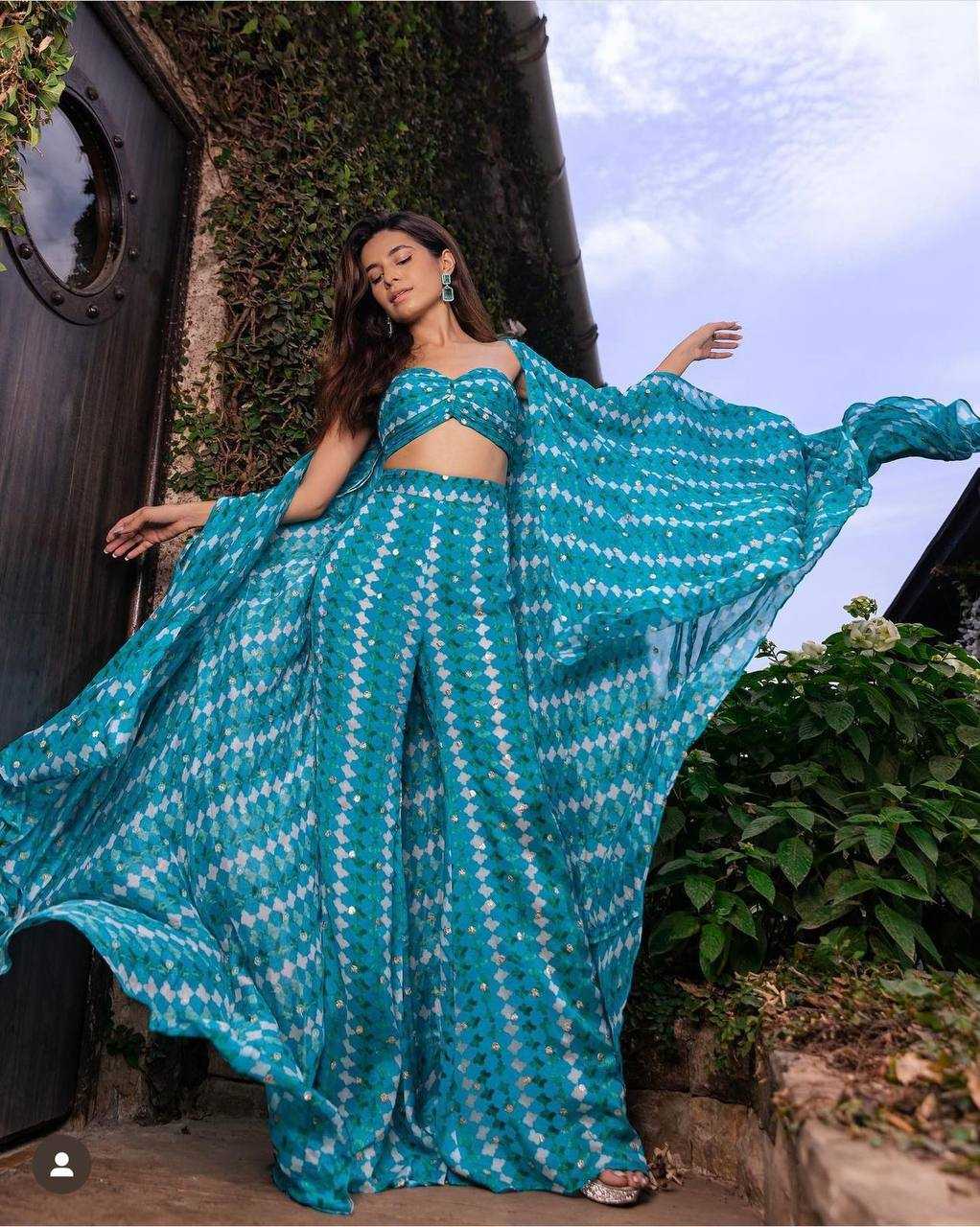 Elegant Digital Print Crepe Silk Co-ord Set with Sequin Detailing