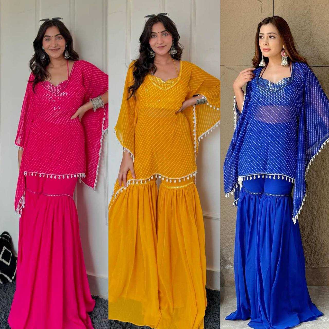 Celestial Glam Georgette Sharara Palazzo Set with Tassel Cape Dupatta