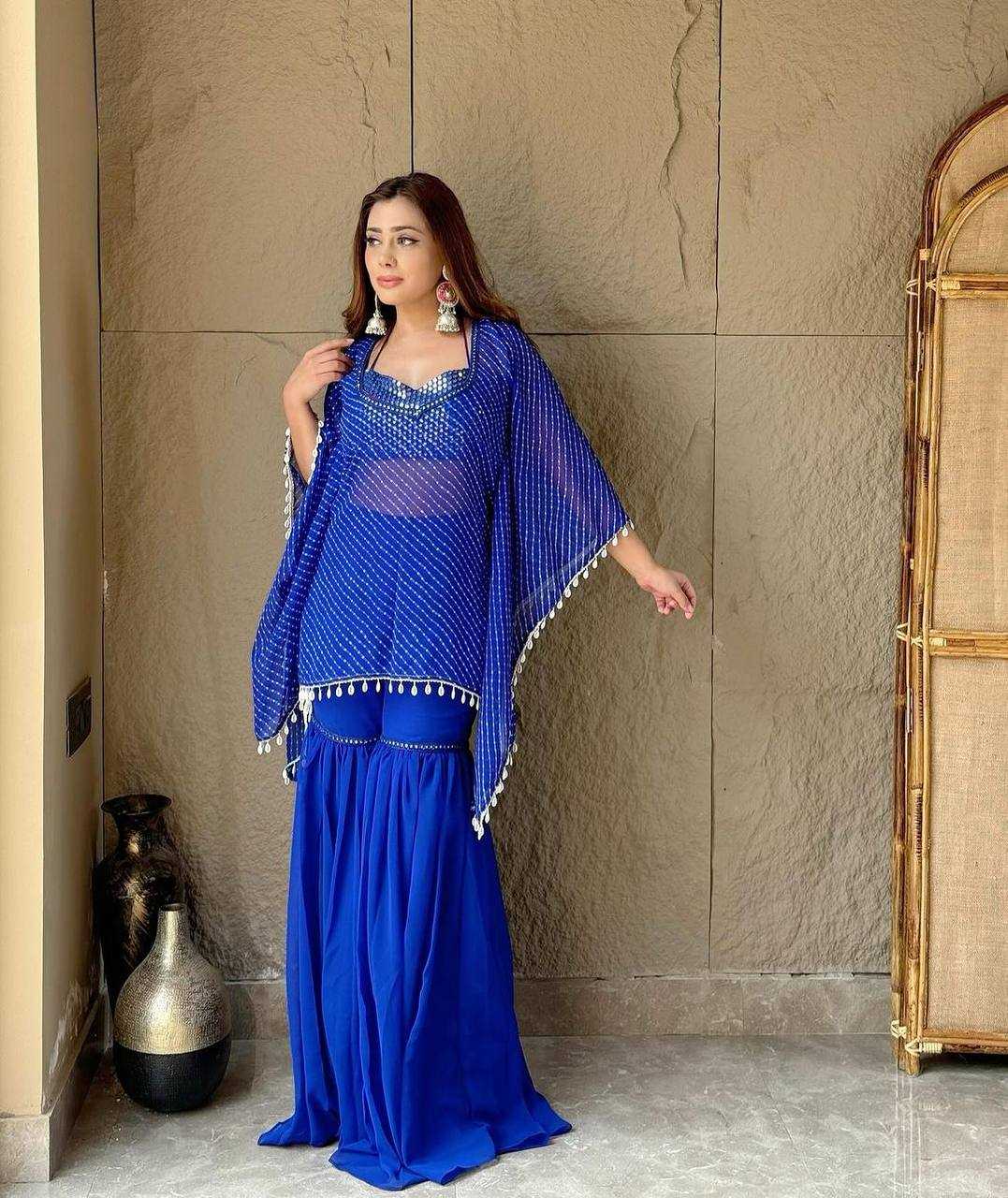 Celestial Glam Georgette Sharara Palazzo Set with Tassel Cape Dupatta