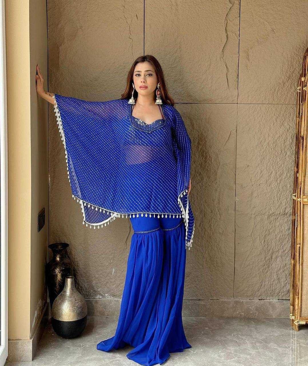 Celestial Glam Georgette Sharara Palazzo Set with Tassel Cape Dupatta