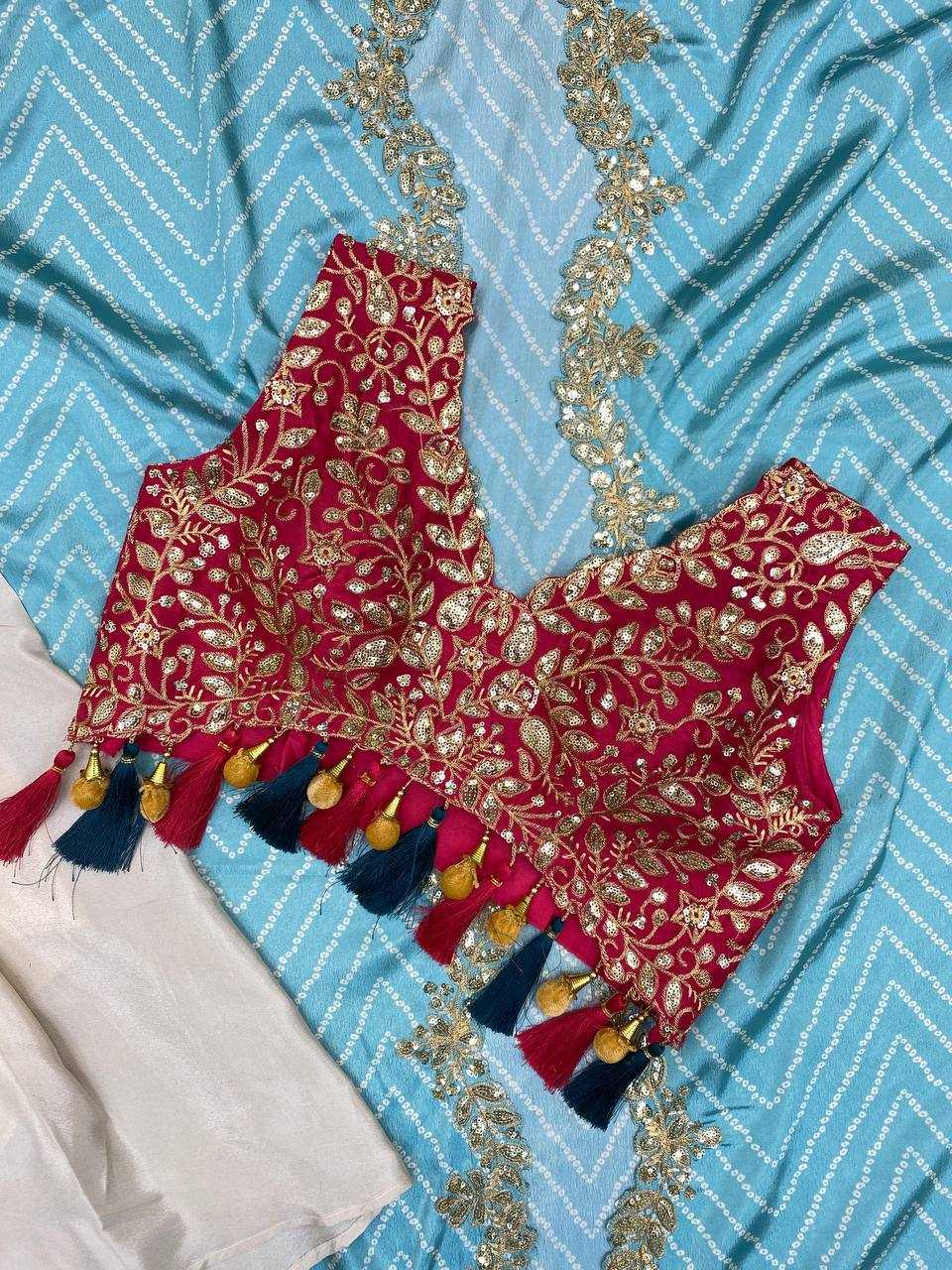 Regal Radiance 3-Piece Indo-Western Set – Tube Blouse, Draped Skirt & Embroidered Shrug