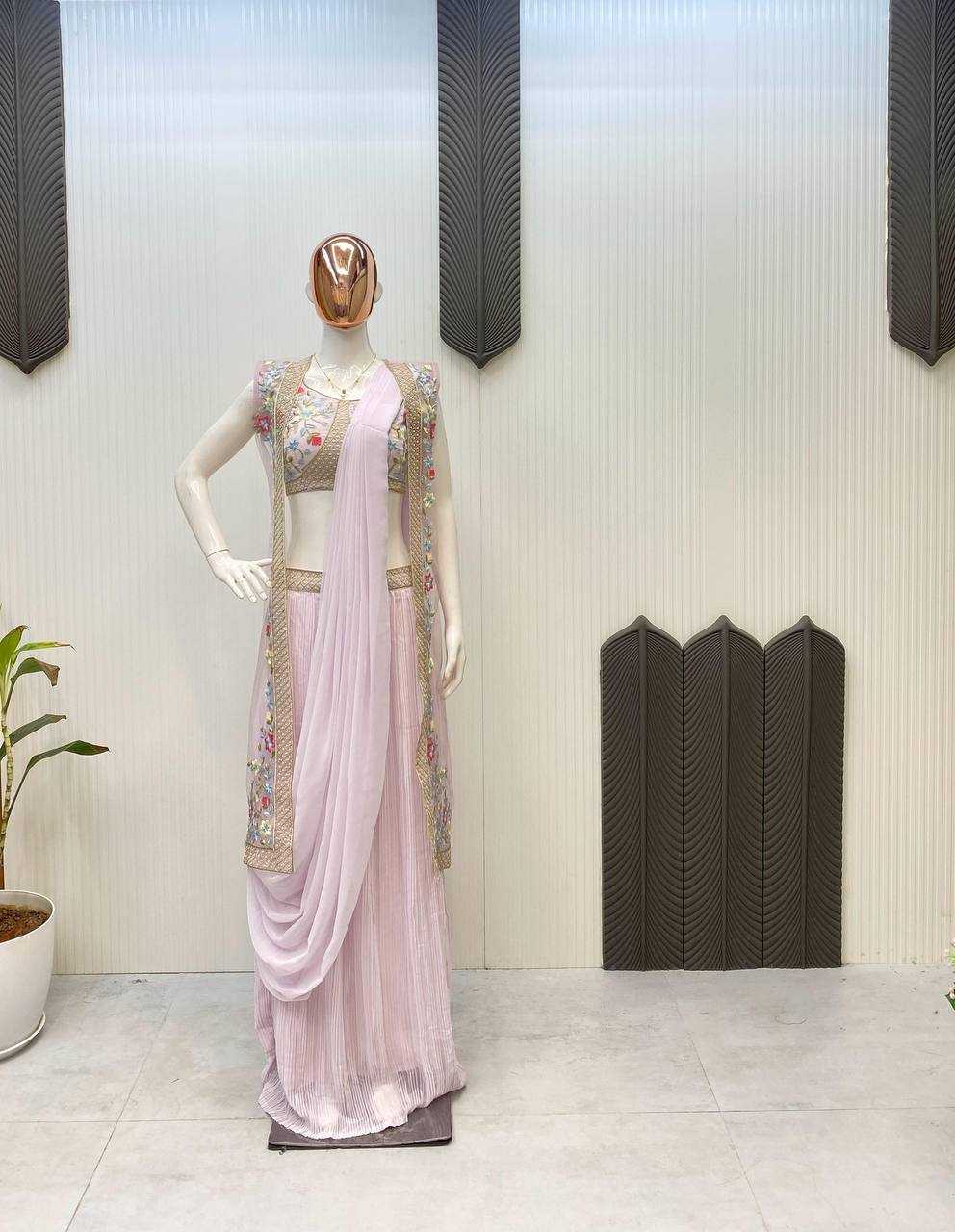 Designer Ready To Wear Saree with Embroidered Shrug – Modern Ethnic Fusion