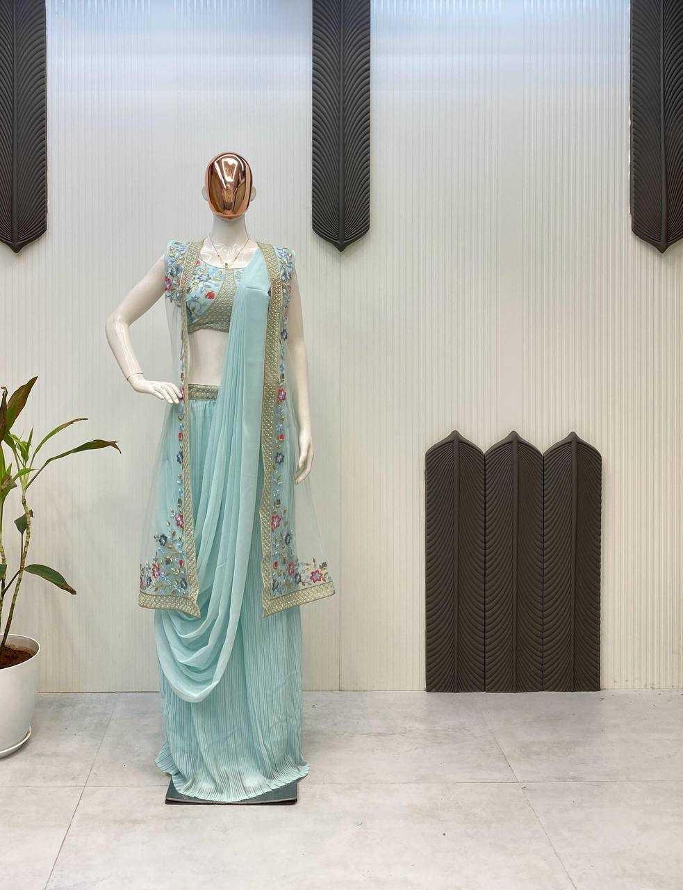 Designer Ready To Wear Saree with Embroidered Shrug – Modern Ethnic Fusion