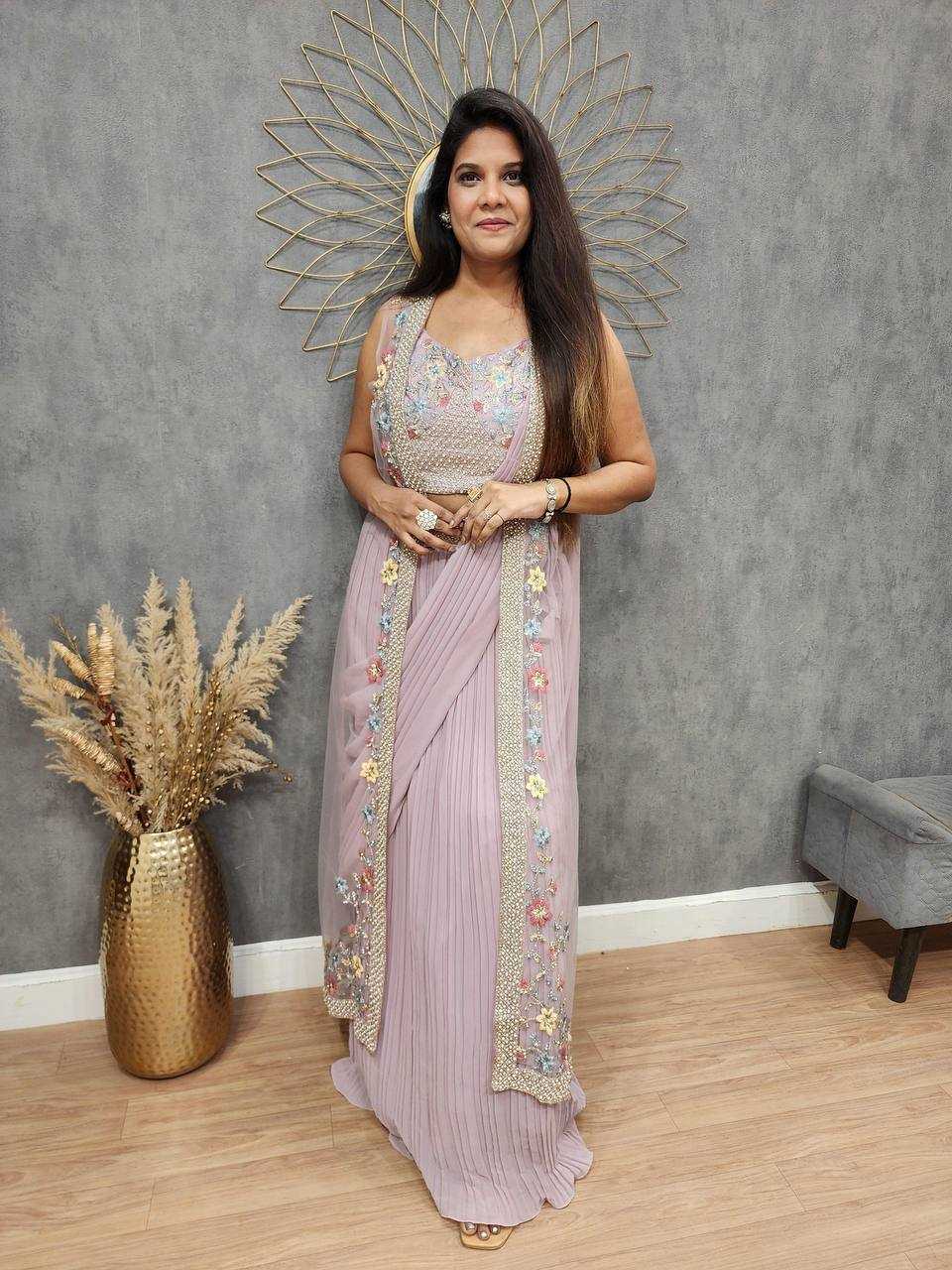 Designer Ready To Wear Saree with Embroidered Shrug – Modern Ethnic Fusion