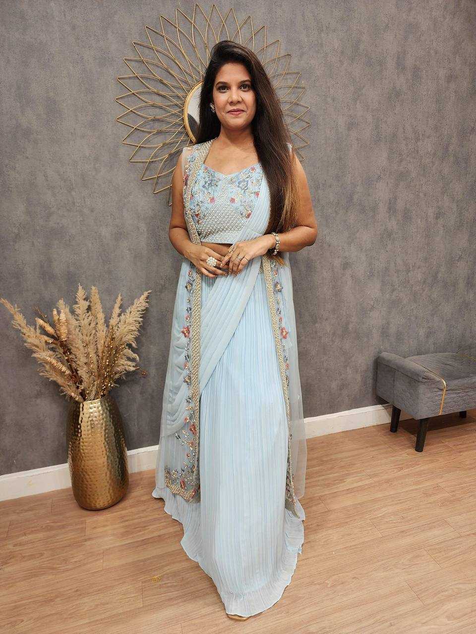 Designer Ready To Wear Saree with Embroidered Shrug – Modern Ethnic Fusion