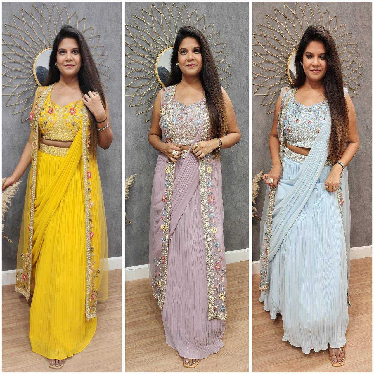 Designer Ready To Wear Saree with Embroidered Shrug – Modern Ethnic Fusion