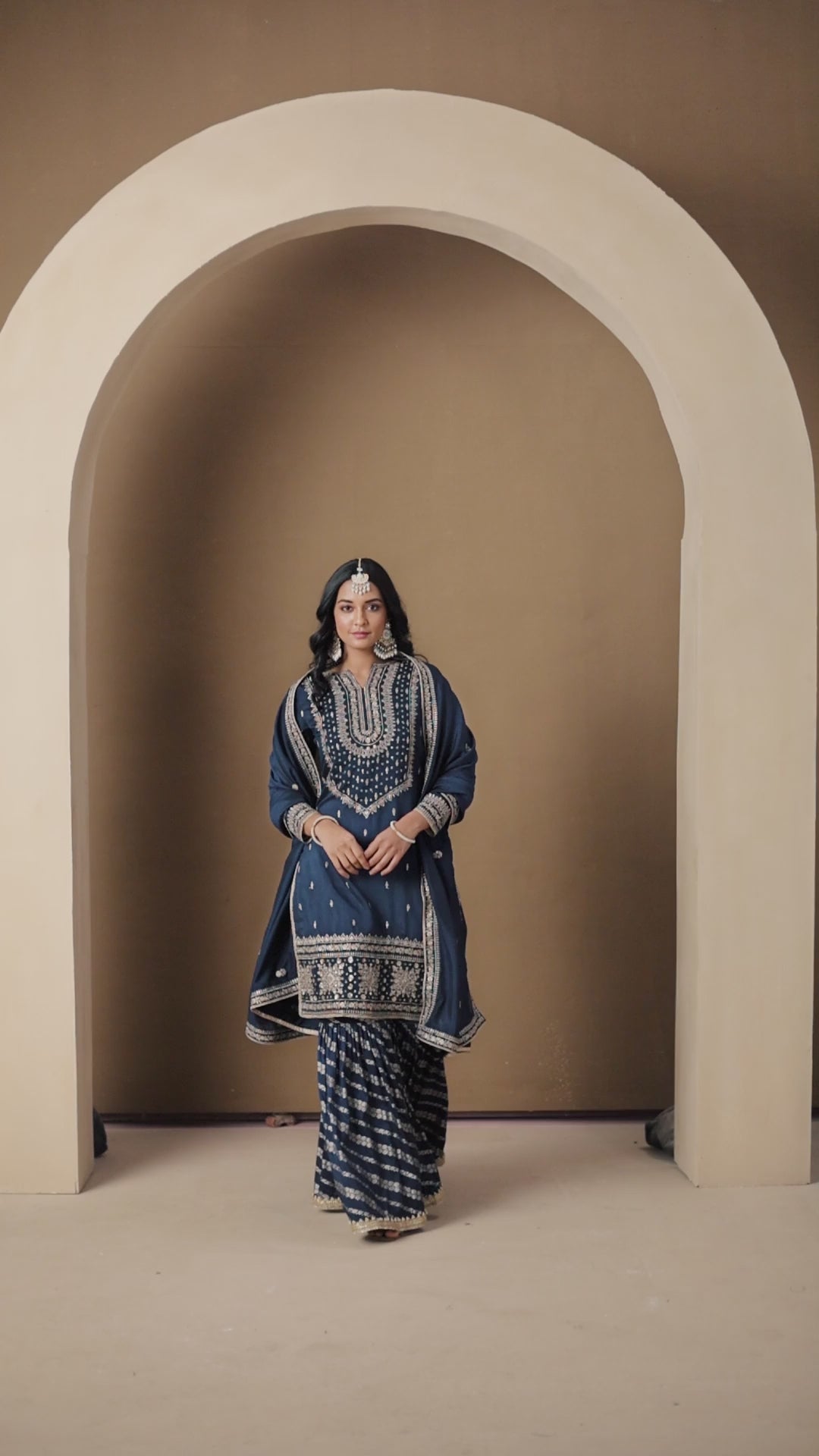 Regal Embroidered Sharara Suit Set | Art Silk Ensemble with Dolla Jacquard Sharara & Dupatta