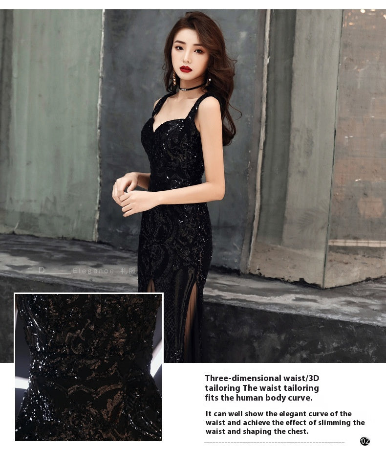 Fishtail Long Summer Sequins Sling Evening Gown – Sleeveless Luxe Edition