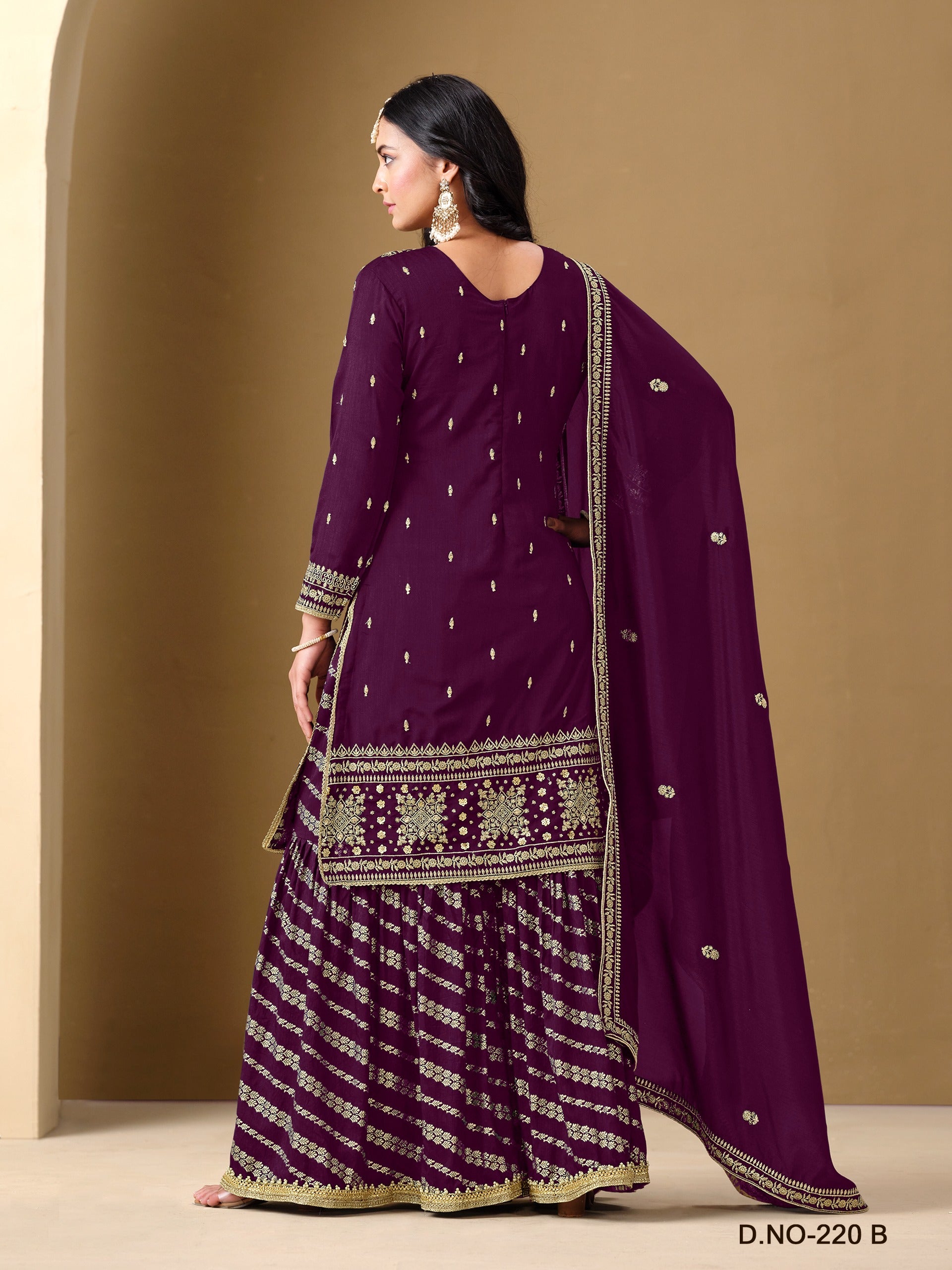 Regal Embroidered Sharara Suit Set | Art Silk Ensemble with Dolla Jacquard Sharara & Dupatta