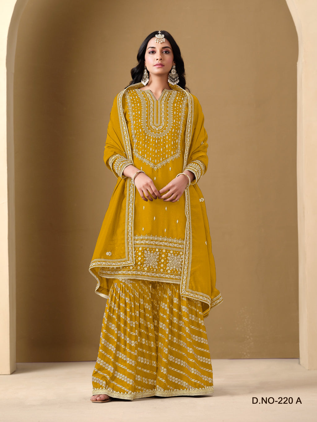 Regal Embroidered Sharara Suit Set | Art Silk Ensemble with Dolla Jacquard Sharara & Dupatta