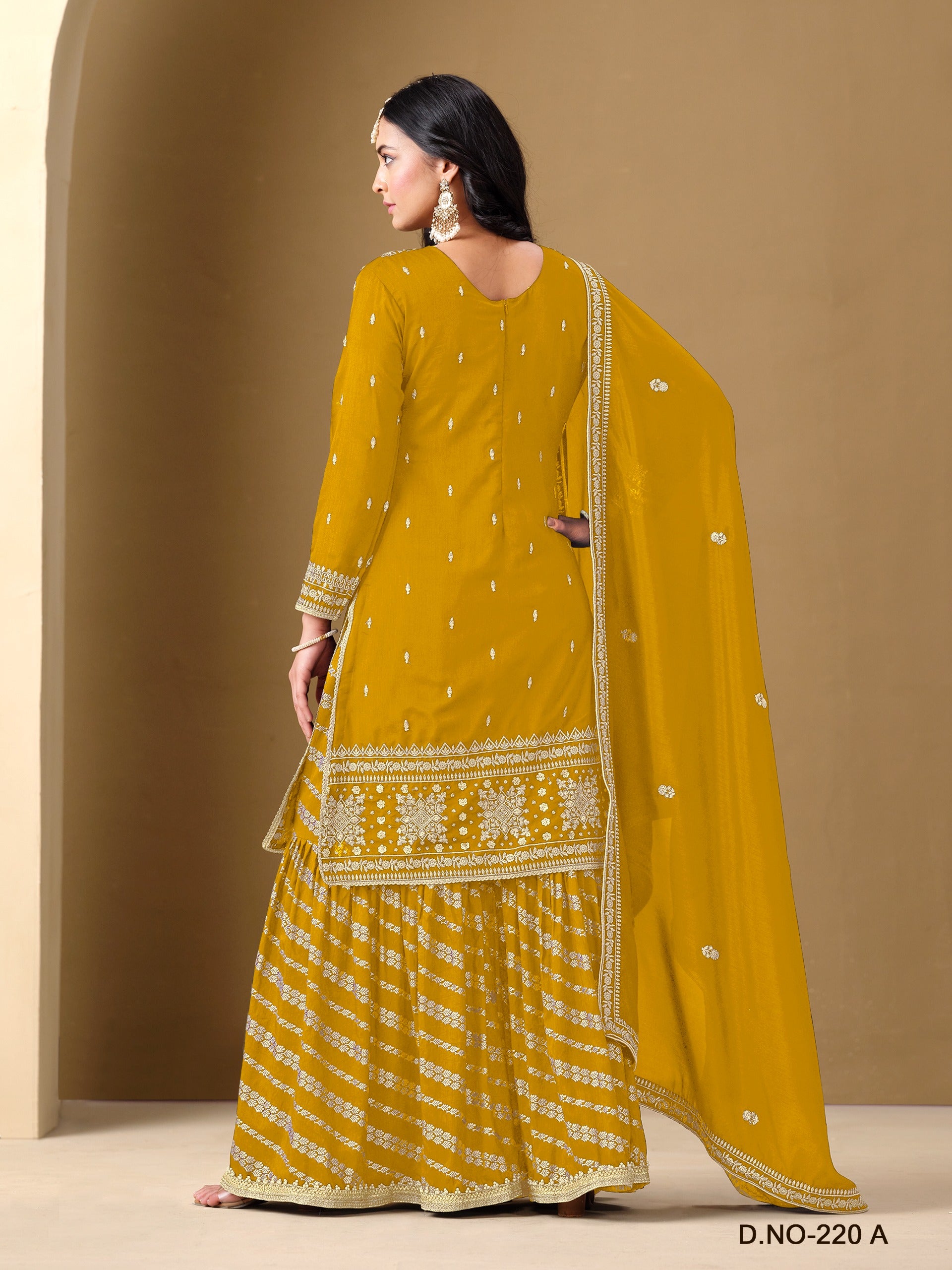 Regal Embroidered Sharara Suit Set | Art Silk Ensemble with Dolla Jacquard Sharara & Dupatta