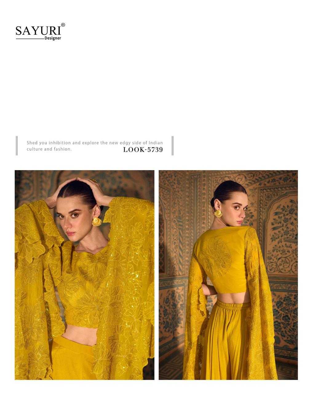 Royal Mustard Embroidered Chinon Silk Top with Plazo