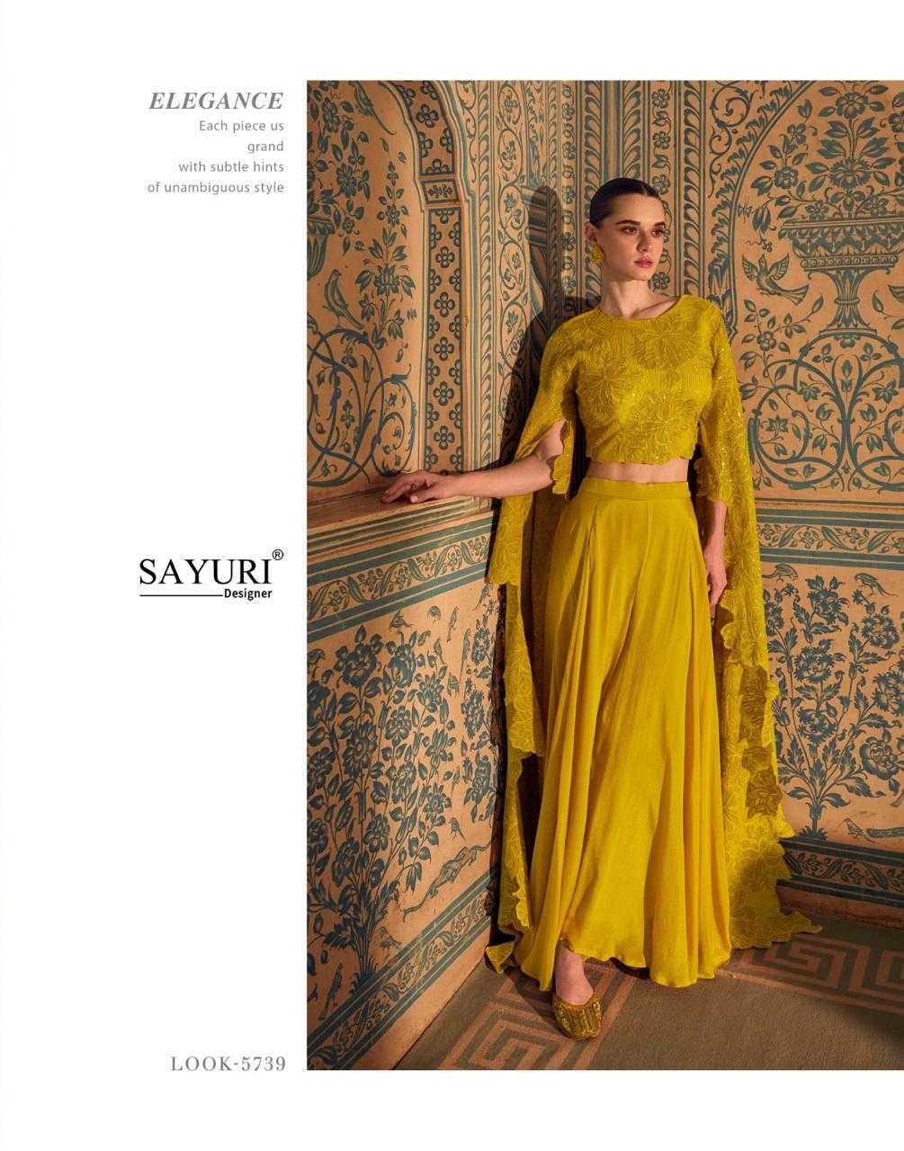 Royal Mustard Embroidered Chinon Silk Top with Plazo