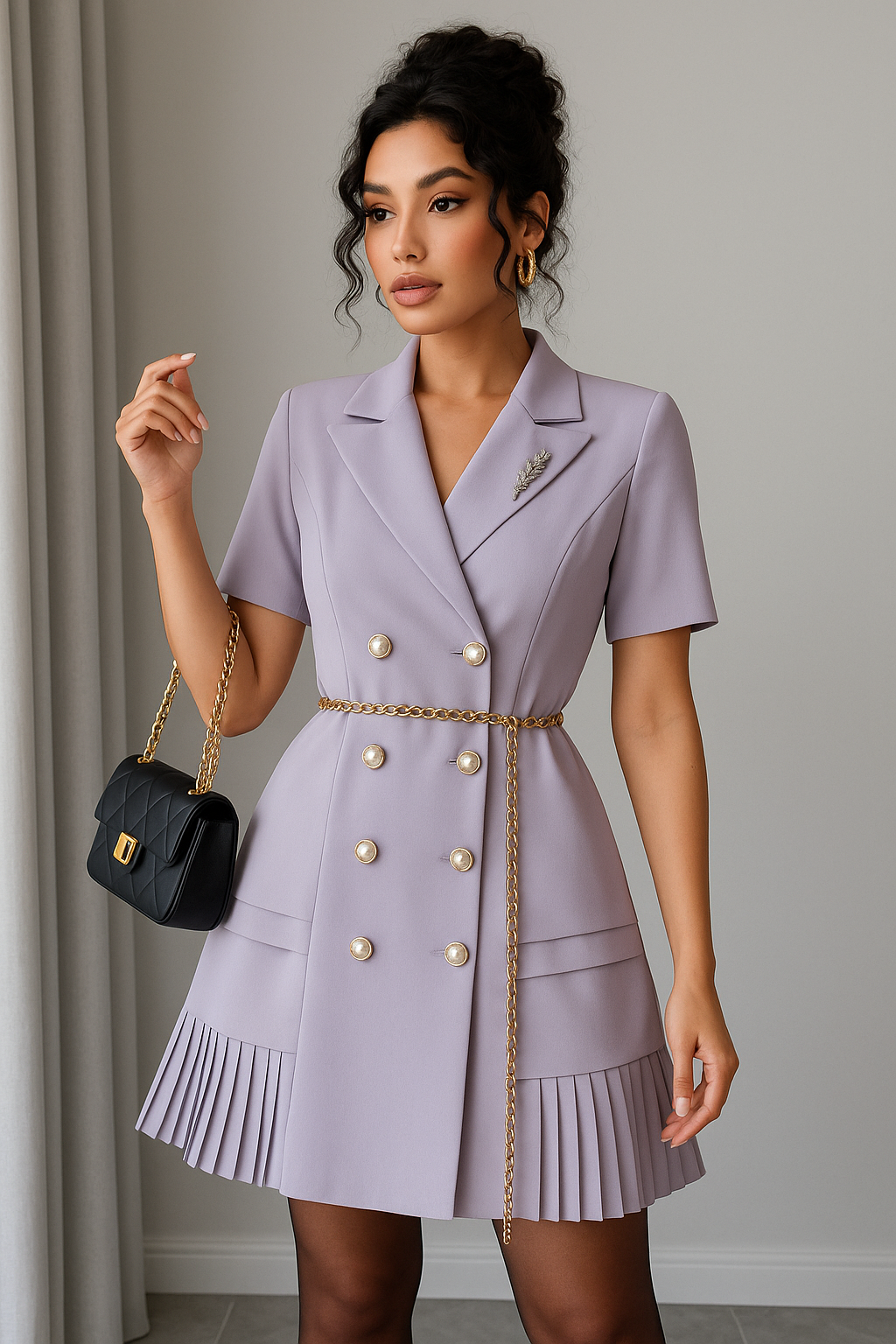 Designer Mauve Button-Down Dress