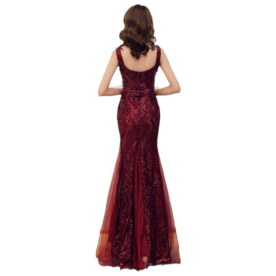 Fishtail Long Summer Sequins Sling Evening Gown – Sleeveless Luxe Edition