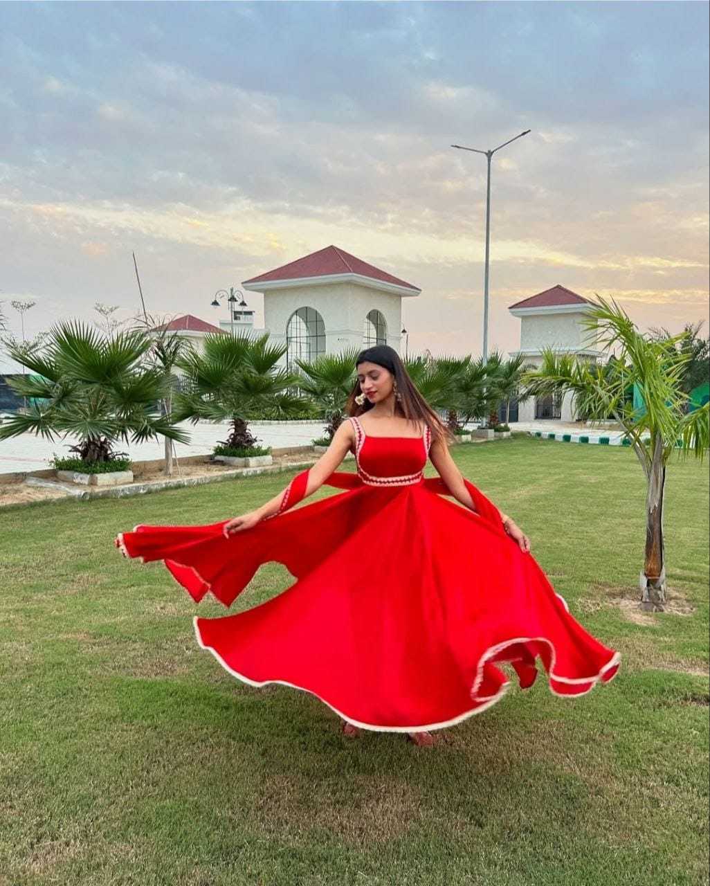 Radiant Red Flared Ethnic Gown with Embellished Detailing
