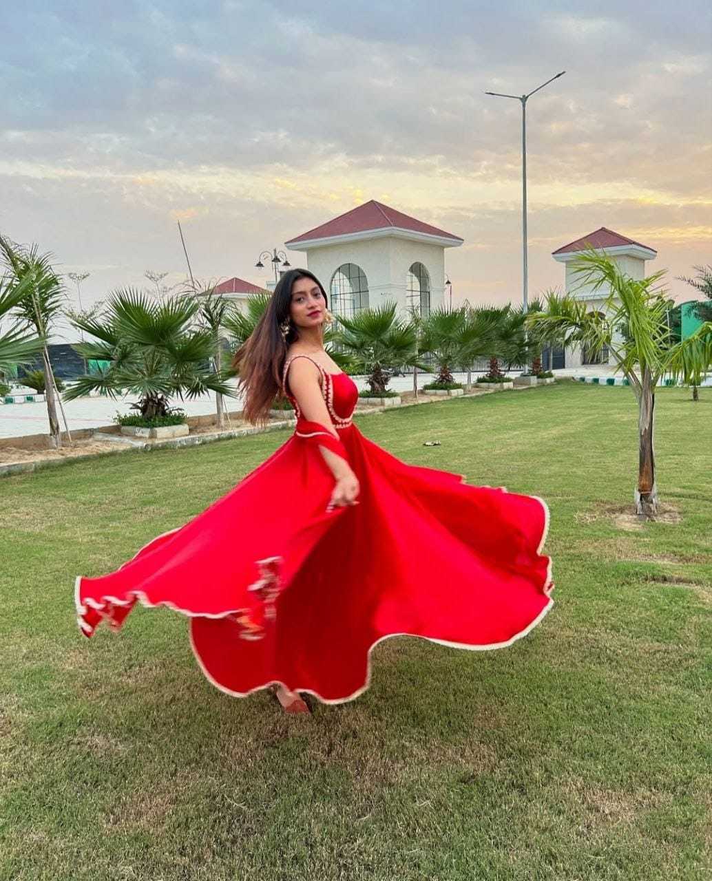 Radiant Red Flared Ethnic Gown with Embellished Detailing