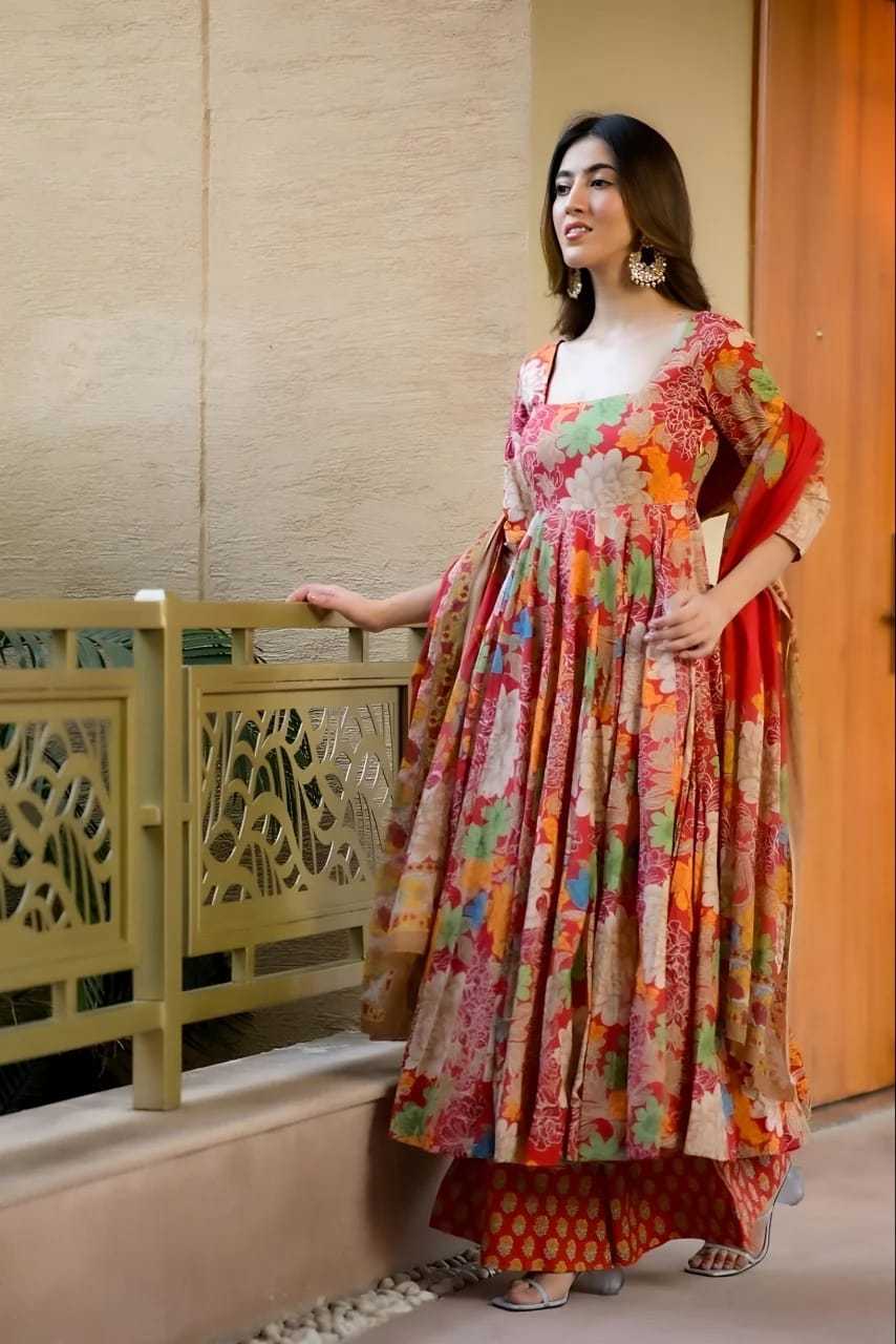 Radiant Bloom Muslin Cotton Anarkali Suit with Dupatta