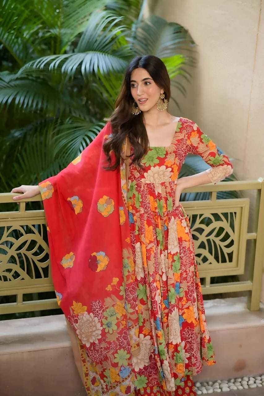 Radiant Bloom Muslin Cotton Anarkali Suit with Dupatta