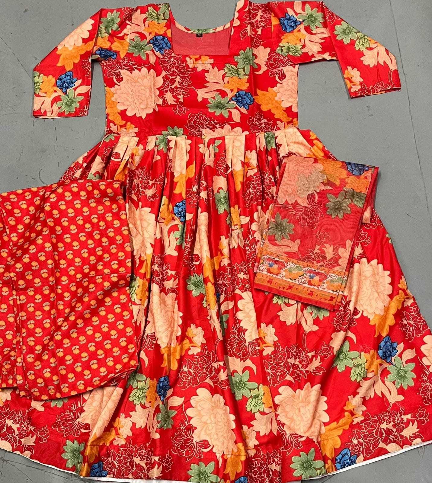 Radiant Bloom Muslin Cotton Anarkali Suit with Dupatta