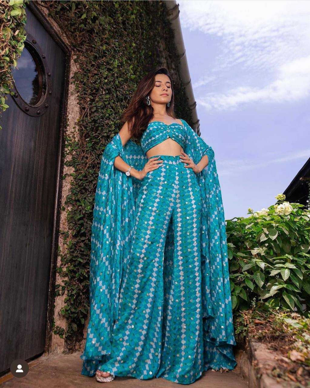Elegant Digital Print Crepe Silk Co-ord Set with Sequin Detailing