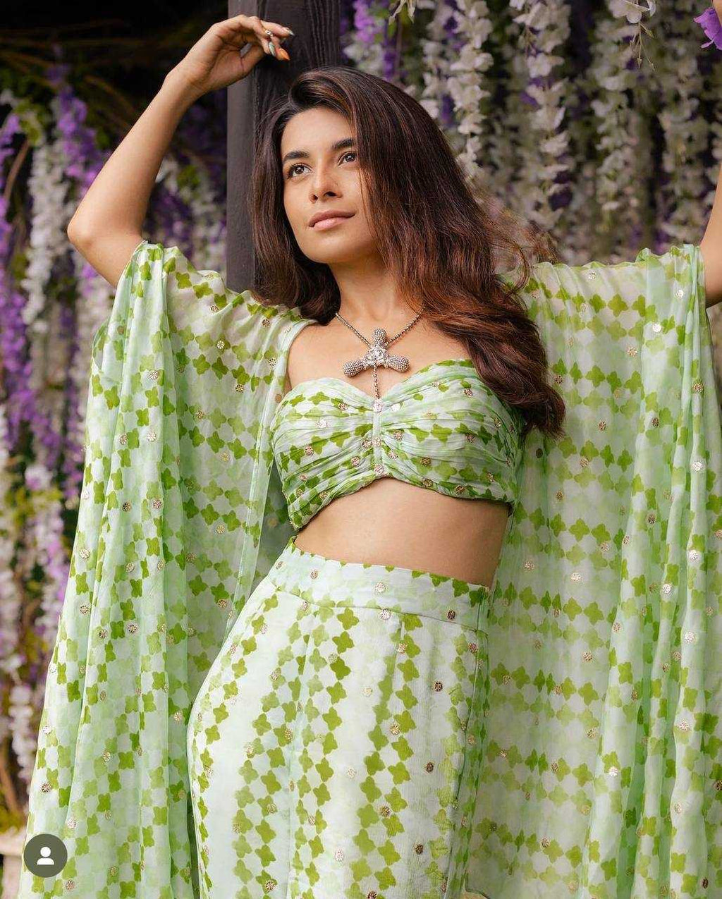 Elegant Digital Print Crepe Silk Co-ord Set with Sequin Detailing