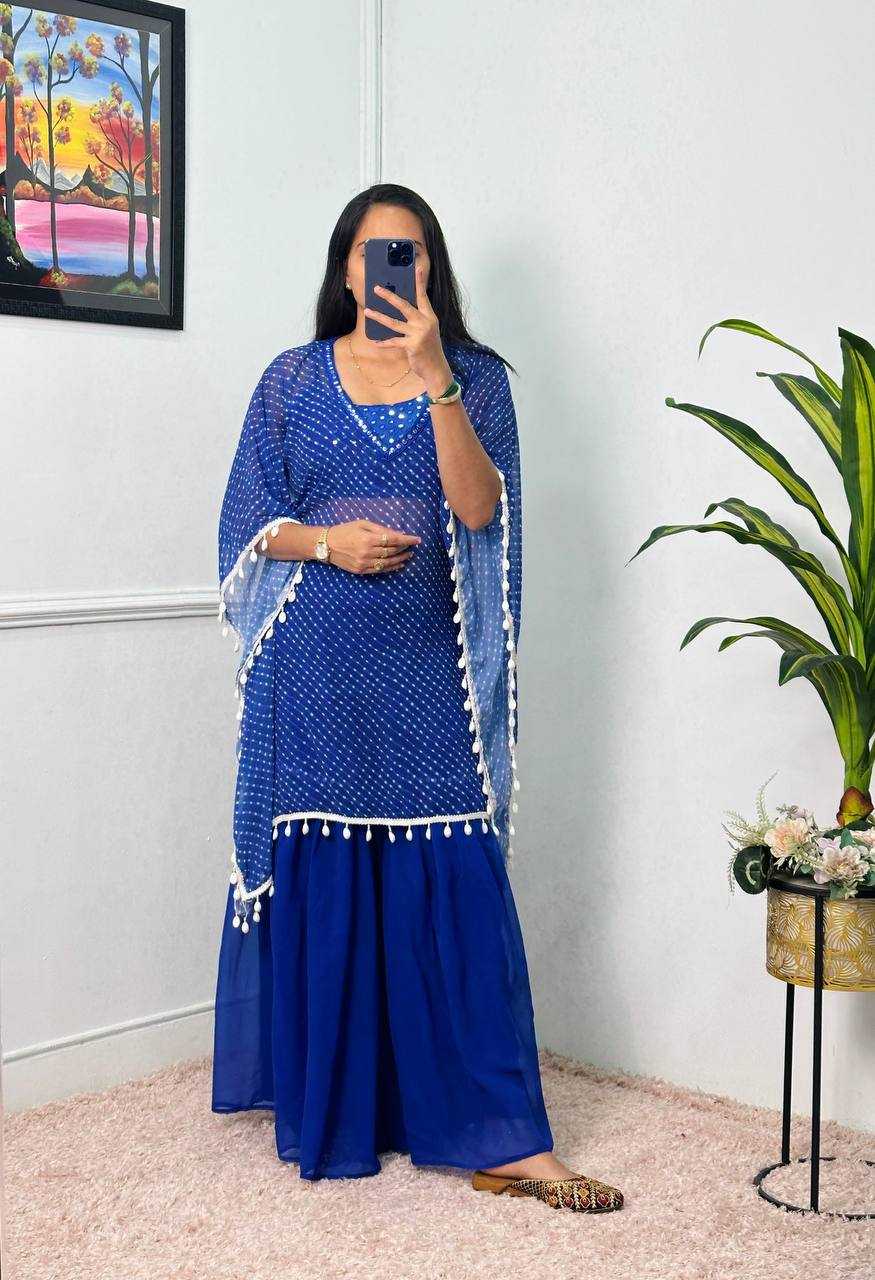 Celestial Glam Georgette Sharara Palazzo Set with Tassel Cape Dupatta
