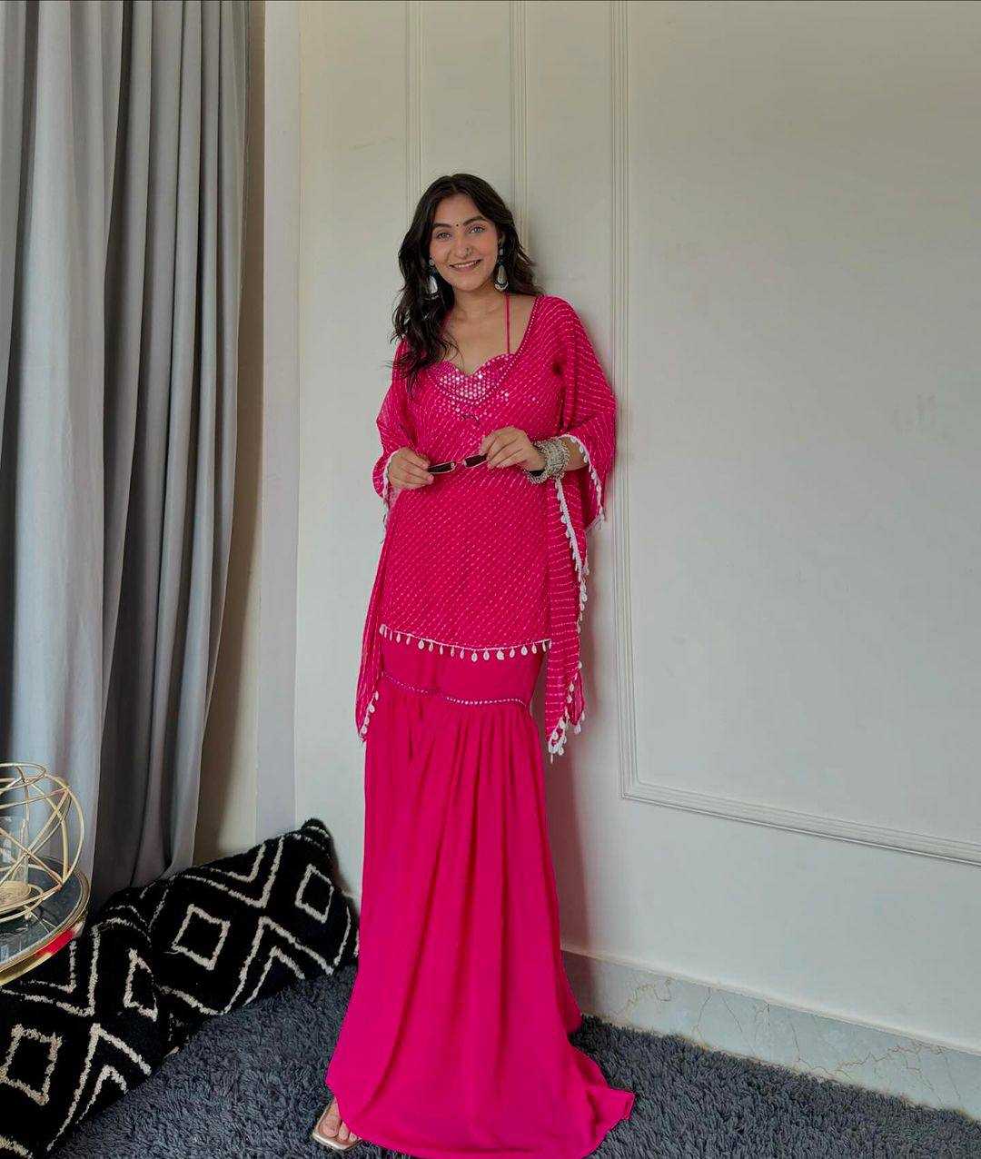 Celestial Glam Georgette Sharara Palazzo Set with Tassel Cape Dupatta