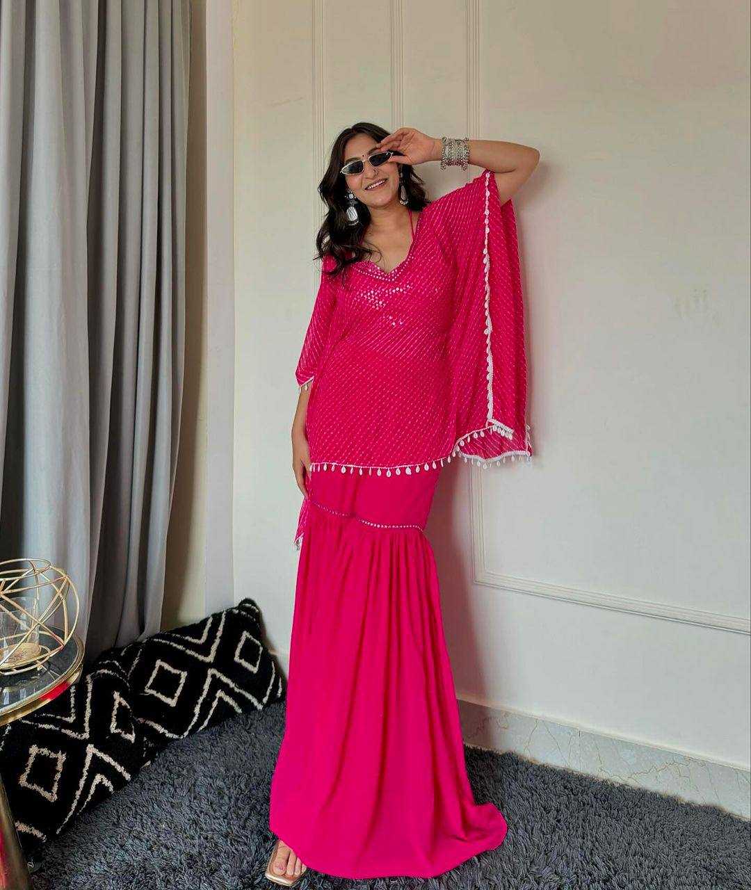 Celestial Glam Georgette Sharara Palazzo Set with Tassel Cape Dupatta