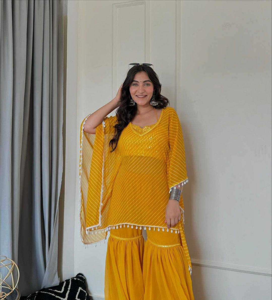 Celestial Glam Georgette Sharara Palazzo Set with Tassel Cape Dupatta