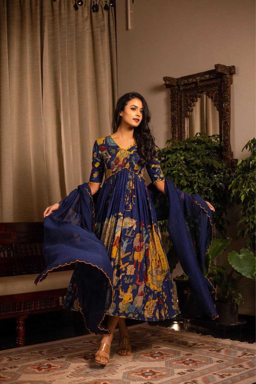 Nayika Tales Chinon Silk Anarkali Kurti with Artistic Print & Dupatta