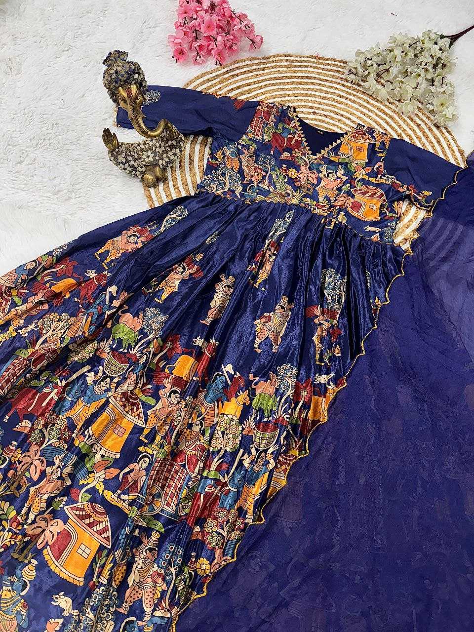 Nayika Tales Chinon Silk Anarkali Kurti with Artistic Print & Dupatta