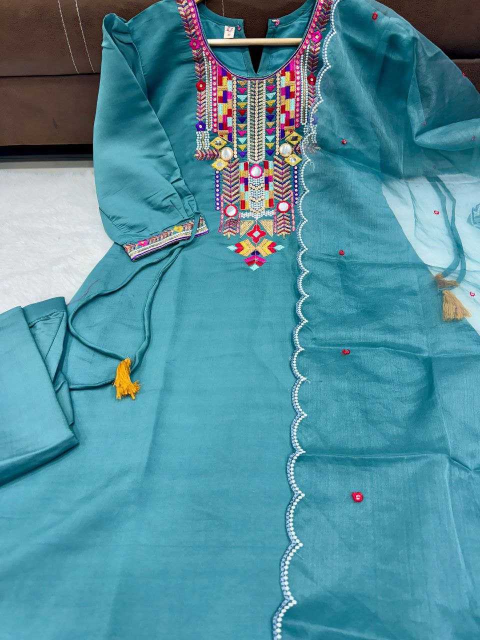 Elegant Mirror Work Chanderi Silk Suit Set | Festive & Ethnic Wear