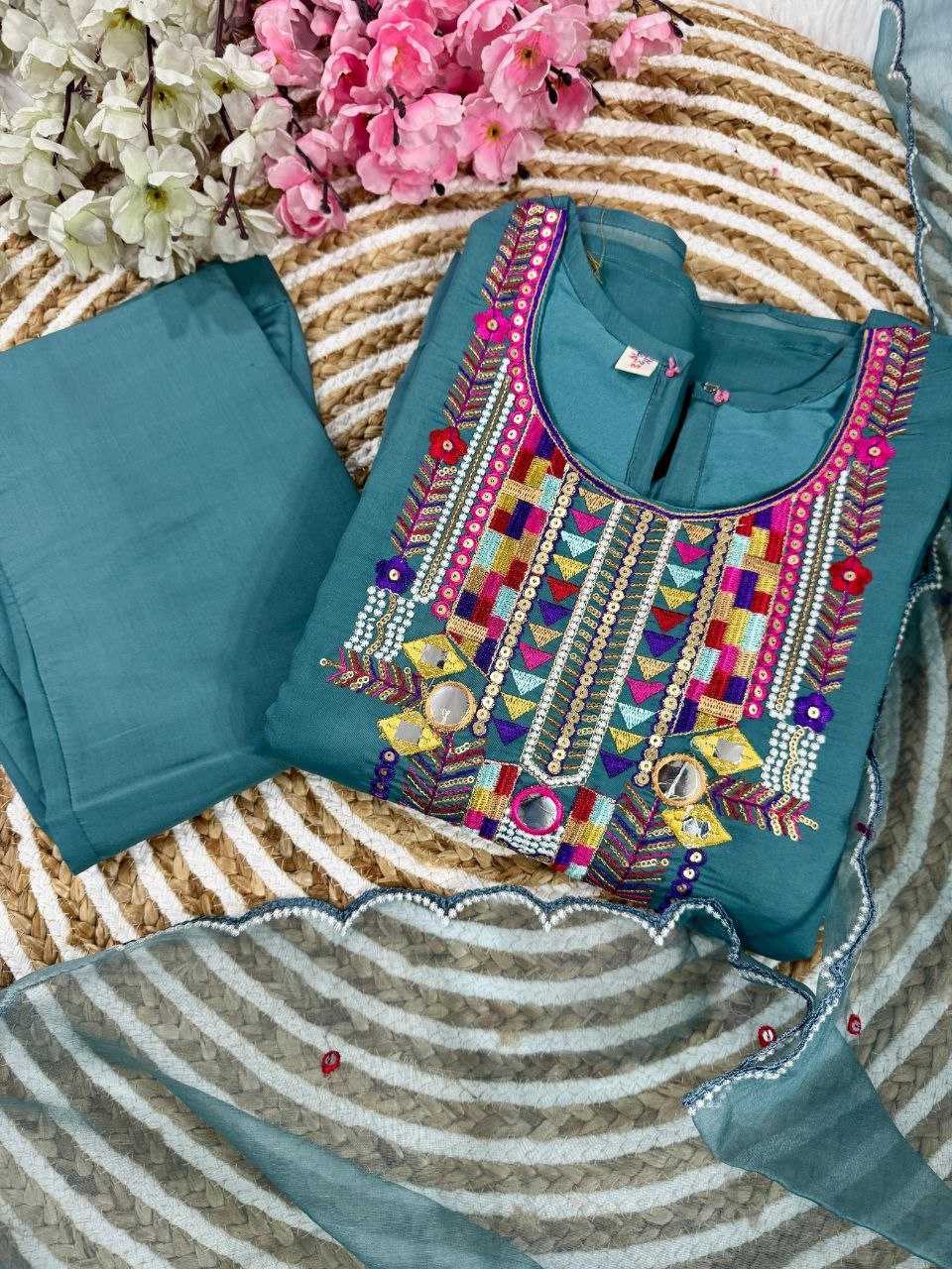 Elegant Mirror Work Chanderi Silk Suit Set | Festive & Ethnic Wear