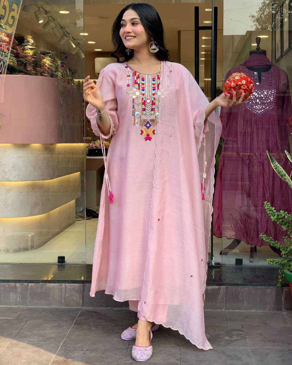 Elegant Mirror Work Chanderi Silk Suit Set | Festive & Ethnic Wear