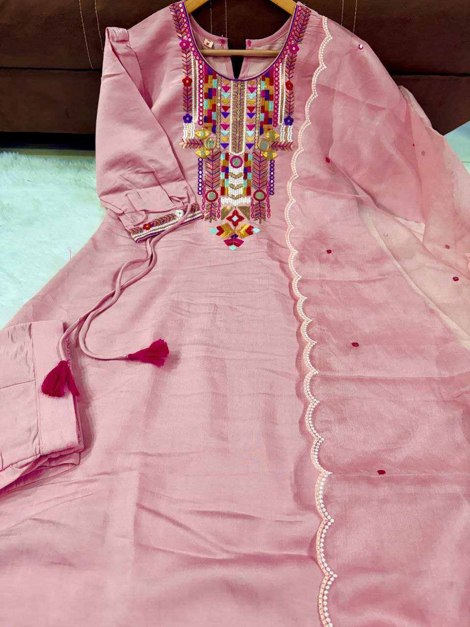 Elegant Mirror Work Chanderi Silk Suit Set | Festive & Ethnic Wear