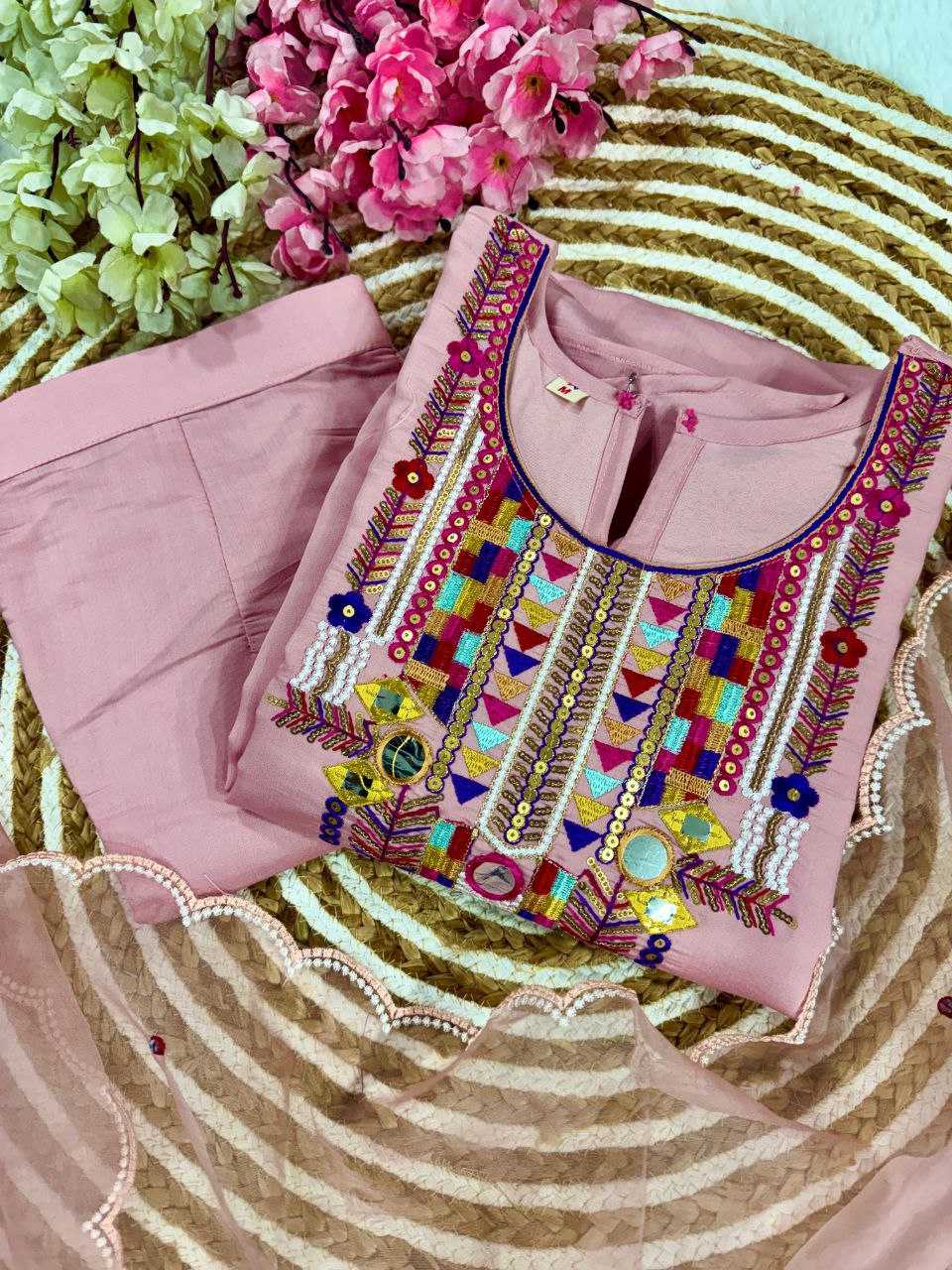 Elegant Mirror Work Chanderi Silk Suit Set | Festive & Ethnic Wear