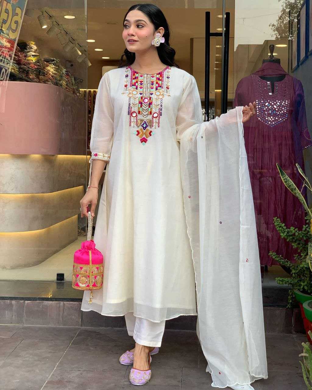 Elegant Mirror Work Chanderi Silk Suit Set | Festive & Ethnic Wear