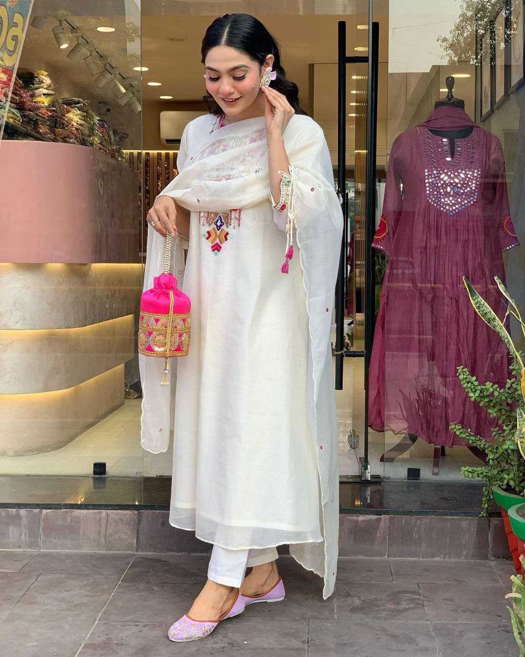Elegant Mirror Work Chanderi Silk Suit Set | Festive & Ethnic Wear
