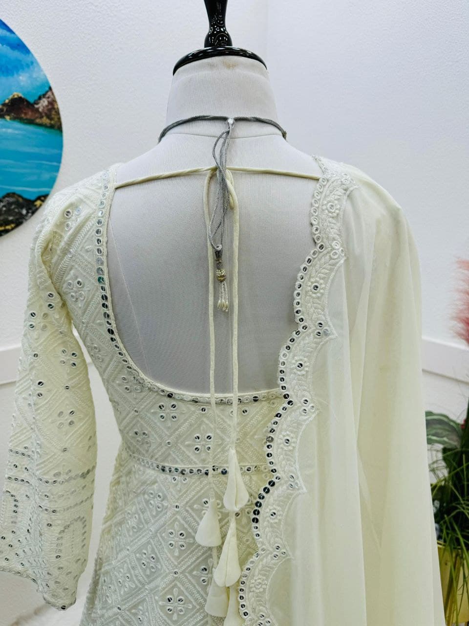 Ivory Luxe Embroidered Anarkali Gown Suit with Statement Sleeves