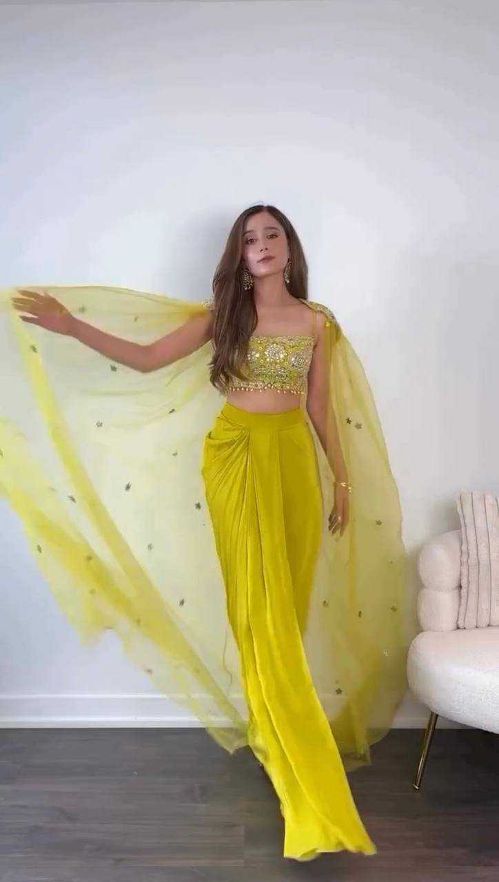 Sunlit Spark – Yellow Embroidered Chinon Dhoti Set with Shrug 💛