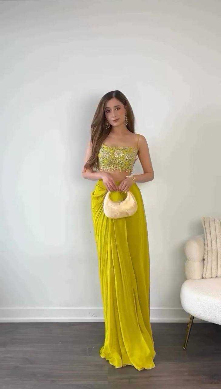 Sunlit Spark – Yellow Embroidered Chinon Dhoti Set with Shrug 💛