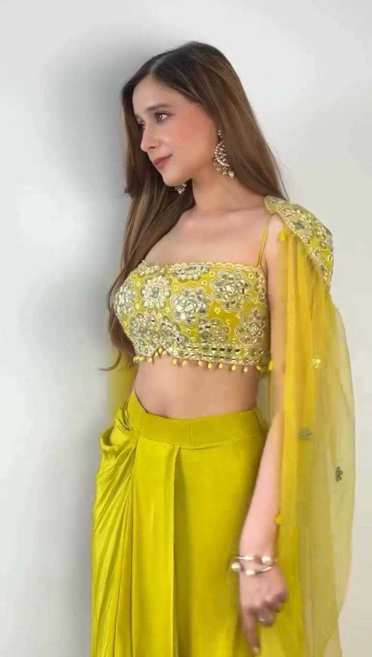 Sunlit Spark – Yellow Embroidered Chinon Dhoti Set with Shrug 💛